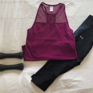 Purple high neck mesh work out tank top